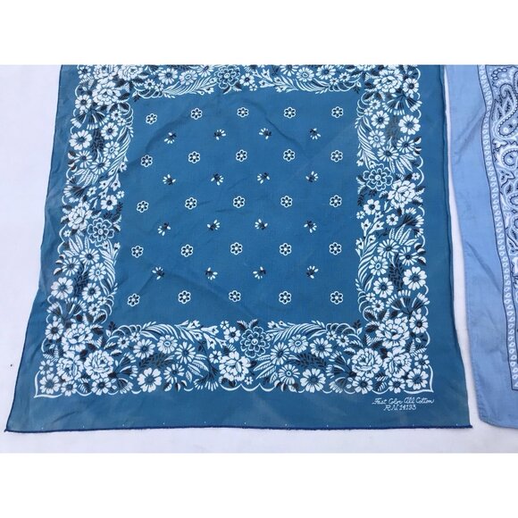 Vtg USA Hankie Bandana Handkerchief Western Rockabilly Kerchief Turquoise Blue - Picture 4 of 15